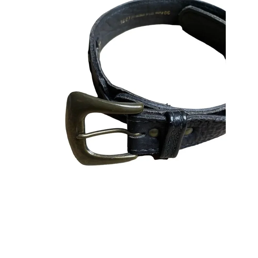 Unisex Black Leather Dress Belt with Brass Buckle Size 30 - Picture 2 of 5